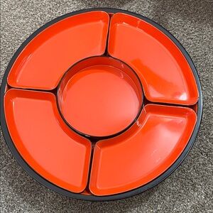 Vintage Plastic Orange and Black Serving Tray